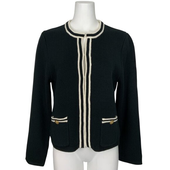 J. Crew Emilie Sweater Lady Jacket With Contrast Trim XL Black Crop Quiet Luxury - Picture 1 of 13